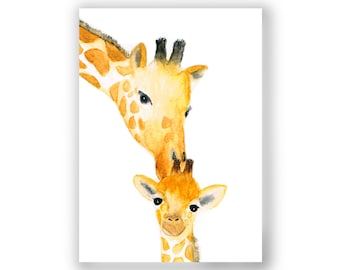 Mutter mit Baby Ansichtskarte Giraffen Mutterliebe