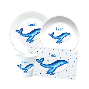 Children's crockery personalized * children's plate whale sea creatures * children's mug * children's breakfast board * gift for birth, baptism, birthday