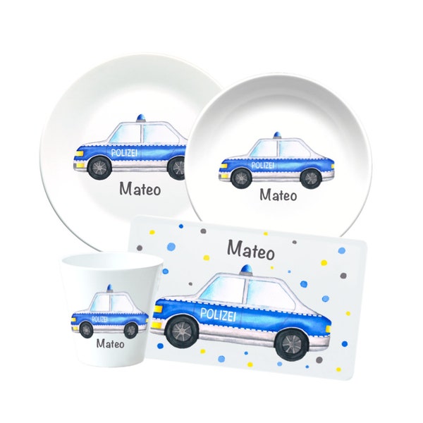 Children's tableware personalized * Children's plate police car *Children mug*Children breakfast board*Gift for baptism/Kita start/birthday
