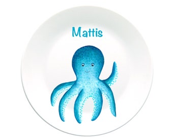 Kindergeschirr personalisiert * Kinderteller Oktopus * Kinder Becher Oktopus* Kinder Frühstücksbrettchen * Geschenk zur Geburt