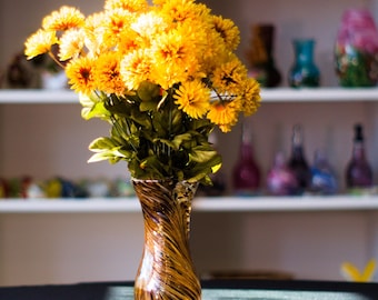 Hand-Blown Glass Vase: Multi-Brown Mix, Feathered Color Application | High Gravity Glassworks.