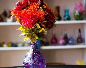 Hand-Blown Glass Vase: Red, White and Blue Mix, Feathered Color Application | High Gravity Glassworks.