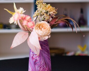 Hand-Blown Glass Vase: Multi-Pink Mix, Feathered Color Application | High Gravity Glassworks.