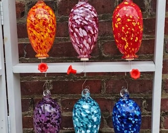 Handblown Glass Hummingbird Feeder: Multiple Color Options, Functional Garden Art | High Gravity Glassworks