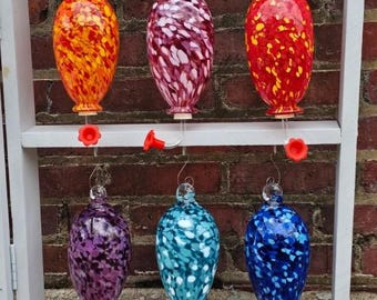 Hand-Blown Glass Hummingbird Feeder: Multiple Color Options, Functional Garden Art | High Gravity Glassworks
