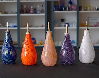 Hand-Blown Glass Oil Bottle: Multiple Color Options, Feathered Color Application | High Gravity Glassworks.