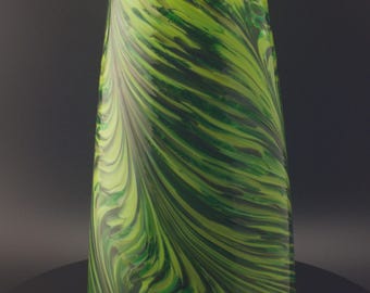 Hand-Blown Glass Vase: Multi-Green Mix, Feathered Color Application | High Gravity Glassworks.