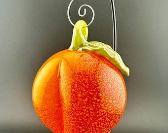 Handblown and Sculpted Glass Peach Fruit Ornament | High Gravity Glassworks