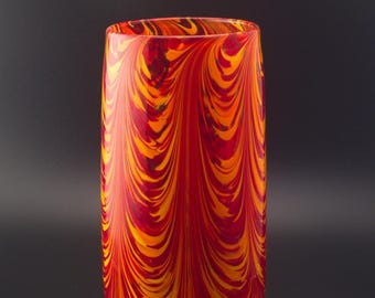 Hand-Blown Glass Vase: Red and Yellow Mix, Feathered Color Application | High Gravity Glassworks.