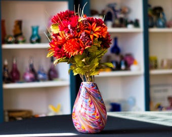 Hand-Blown Glass Vase: Rainbow Mix, Feathered Color Application | High Gravity Glassworks.