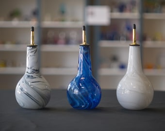 Hand-Blown Glass Oil Bottle: Multiple Color Options, Marbled Color Application | High Gravity Glassworks.