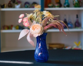 Hand-Blown Glass Vase: Blue and Purple Mix, Feathered Color Application | High Gravity Glassworks.