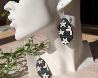 Handmade Polymer Clay Flower Earrings: Sterling Silver Plated Hooks