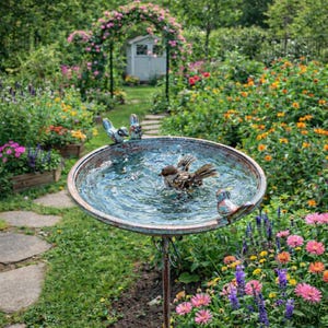 Green Bird Bath Feeder / Heavy Duty Garden Decor Birthday Gifts Gardening Gardener image 3