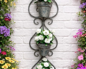 Hanging Garden Wall Planter with 3 pots for Flowers and Plant Display Garden Ornament Metal In or Outdoor