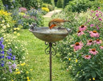 Green Bird Bath Feeder / Heavy Duty Garden Decor Birthday Gifts Gardening Gardener