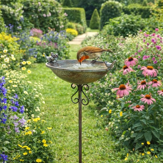 Green Bird Bath Feeder / Heavy Duty Garden Decor Birthday Gifts Gardening Gardener