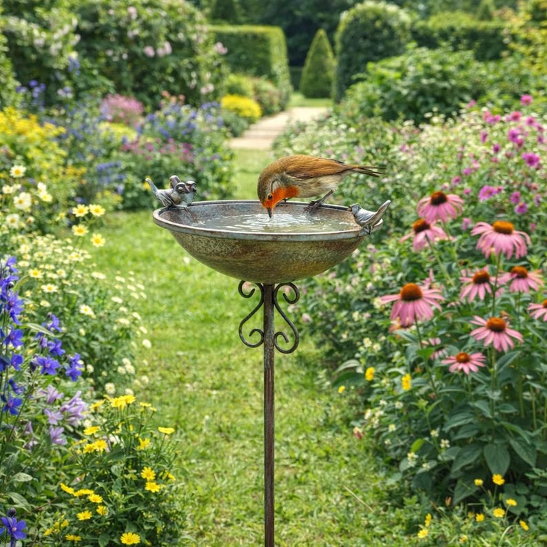Green Bird Bath Feeder / Heavy Duty Garden Decor Birthday Gifts Gardening Gardener image 1