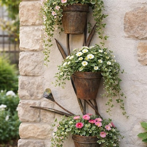Lily Flower Garden Wall Planter with 3 pots for Flowers and Plants Garden Ornament Metal Outdoor