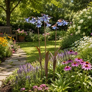 Bluebell Metal Garden Stake Ornament / 1 Blue Flower Garden Décor