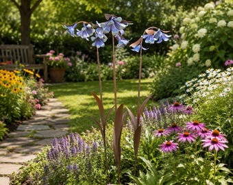 Bluebell Metal Garden Stake Ornament / 1 Blue Flower Garden Décor