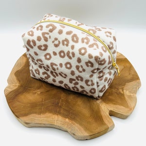 Kosmetiktasche , Leo, Leomuster, Schminktasche, Schminktäschchen, Aufbewahrung Make-up, Make-up Tasche, Kosmetiktäschchen, Boxy Bag, Frottee