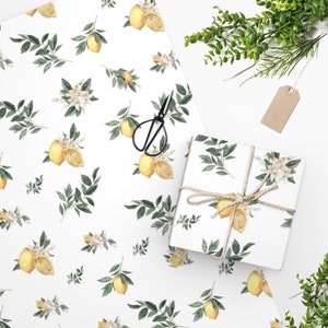 Watercolor Lemon Wrapping Paper, Floral, Greenery, Lemons Gift Wrap