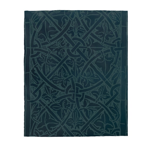 Medieval Window Rich Blue Green Velveteen Blanket, Deep Teal Plush Throw Blanket, Medieval style decor, Subtle Blue on Blue Home decor