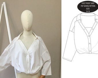 Twist Front Shirt / Modèle de couture PDF numérique / Taille 36 - 38 compatible / Un seul modèle