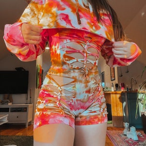 Gemstone Braided Tie Dye Romper (Hoodie Not Included) / Festival Outfit / Braided Romper / Rave Outfit / Rave Set / Rave Bodysuit