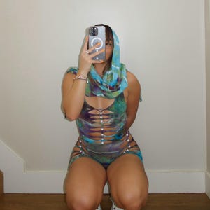 Roma Pride Two-Tone Halter Neck Fishnet Romper - Rave & Festival Wear main image 1