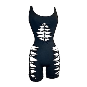 Black Braided Romper / Festival Outfit / Rave Outfit / Halloween Rave Outfit / Braided Catsuit / Rave Bodysuit