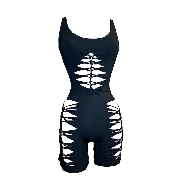 Black Braided Romper / Festival Outfit / Rave Outfit / Halloween Rave Outfit / Braided Catsuit / Rave Bodysuit