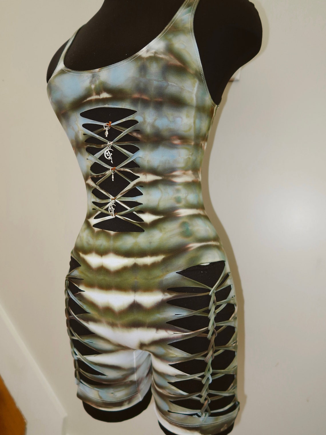 Moss Rave Bra Moss 2.0 Braided Playsuit / Rave Bodysuit / Festival Romper / Slit ...