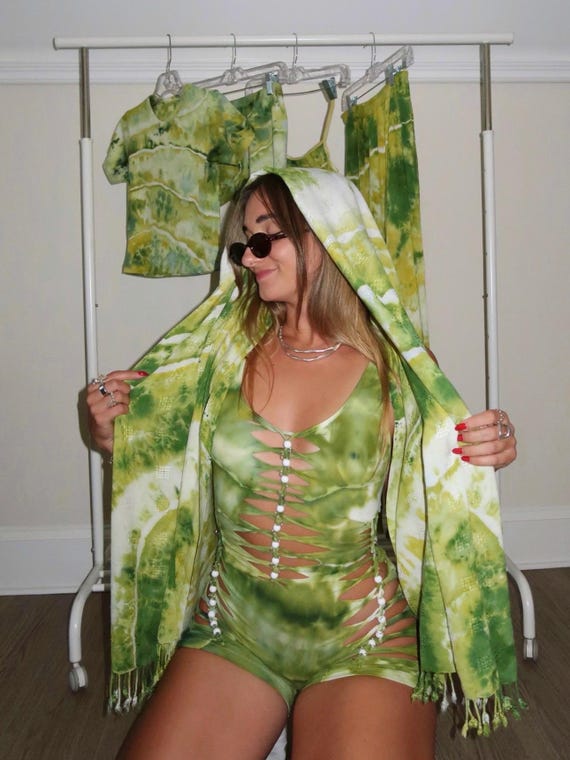 Serpentine Romper / Rave Set / Rave Bodysuit / Festival Romper / Festival Outfit / Rave Outfit / Green Festival Outfit / Slit Weave Romper