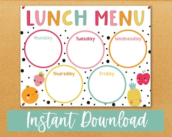 Kids Lunch Menu Planner: Printable Weekly Template (PDF)