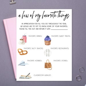 Back to School Teacher Questionnaire · Teacher Favorite Things · Get to Know Teacher · Printable Teacher Survey · First Day of School Gift