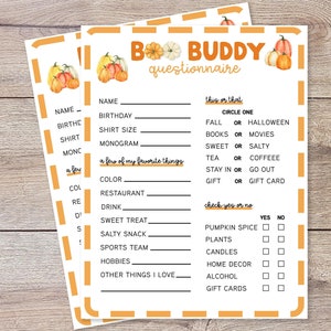 Boo Buddy Questionnaire Printable · Halloween Gift Exchange Game · Secret Boo Buddy Activity · Halloween Party Icebreaker · Digital Download