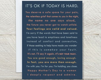 It's OK If Today Is Hard Miscarriage Mother's Day Card For A Mother of Loss