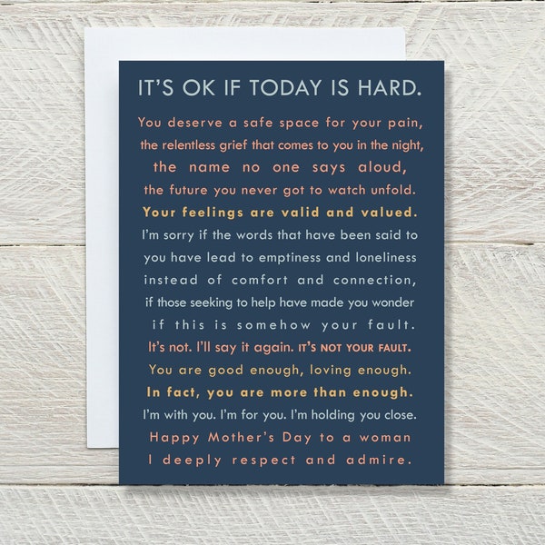 It's OK If Today Is Hard Miscarriage Mother's Day Card For A Mother of Loss