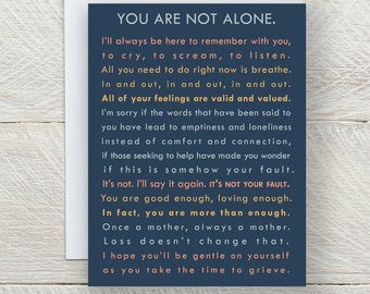 You Are Not Alone Miscarriage Empathy Card, Baby Loss Card, Infant Loss Card, Child Loss Card