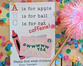 Printbare koffiebonhouder | Cadeau voor de leraar aan het begin van het schooljaar