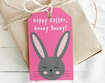 Happy Easter Hunny Bunny Colorful And Printable Easter Gift Tags For A Bunny Basket