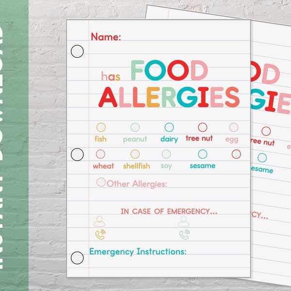 Allergy Card In Rainbow Colors Featuring The Top 9, Food Allergy Card, Colorful Allergy List