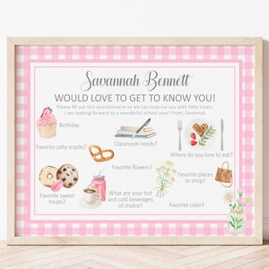 Personalized Teacher Favorite Things Survey: Watercolor Design (PDF Download)