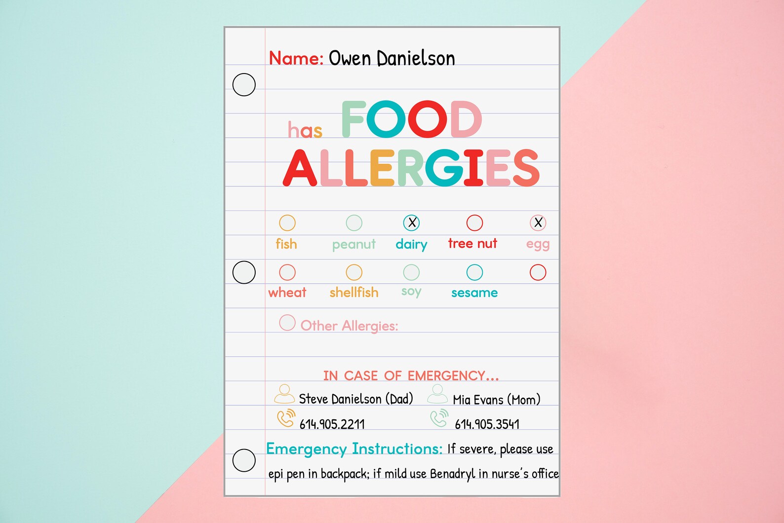 Printable Food Allergy Card/ Top 9/ Food Allergy Label/ Back - Etsy