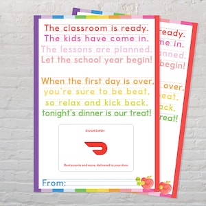 Back to School Teacher Gift · Printable Dinner Gift Card Holder · First Day of School Tag · Teacher Appreciation Gift · Digital Download