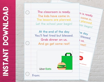 Cadeau pour la rentrée scolaire pour les enseignants · Porte-cartes cadeau imprimable pour le dîner · Étiquette pour la rentrée des classes · Cadeau de remerciement pour les enseignants · Téléchargement numérique