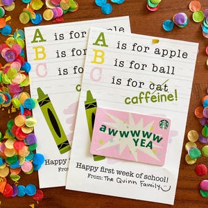 Terug naar school leraarscadeau · Afdrukbare koffiekaarthouder · First Day of School-cadeau · Starbucks-cadeaukaartje voor leraren
