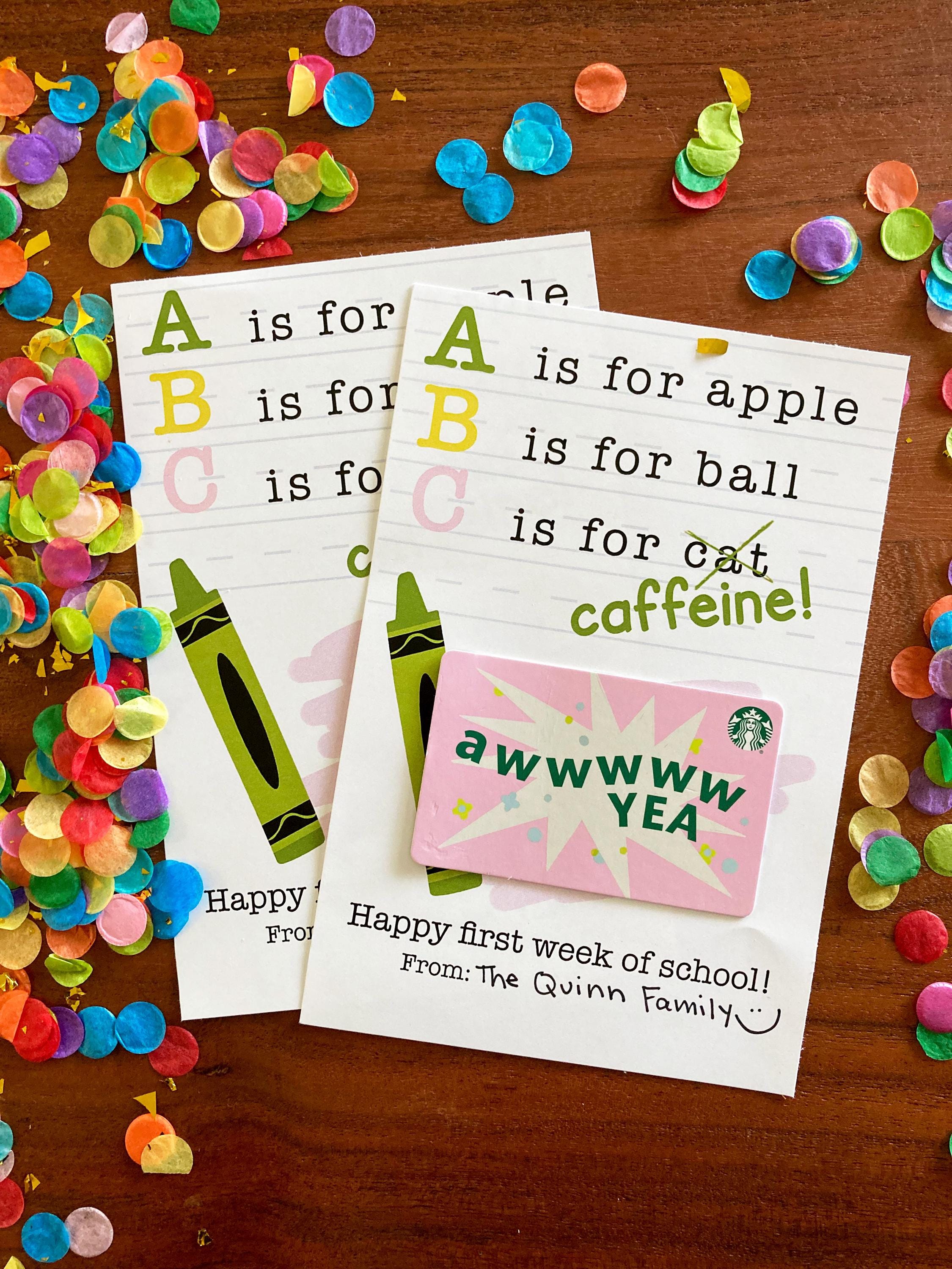 Cadeau pour la rentrée des classes pour les enseignants · Porte-cartes imprimable pour le café · Cadeau pour la rentrée des classes · Étiquette-cadeau Starbucks pour les enseignants